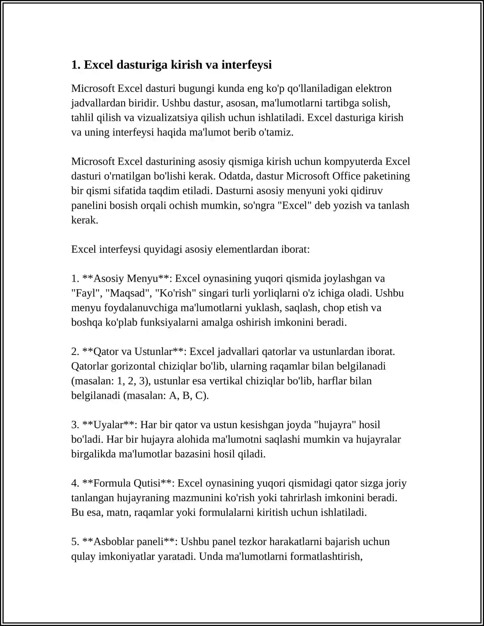 EXEL DASTURI, WORD DASTURI VA AXBOROT KOMUNIKATSIYA TEXNOLOGIYALARIGA KIRISH 3