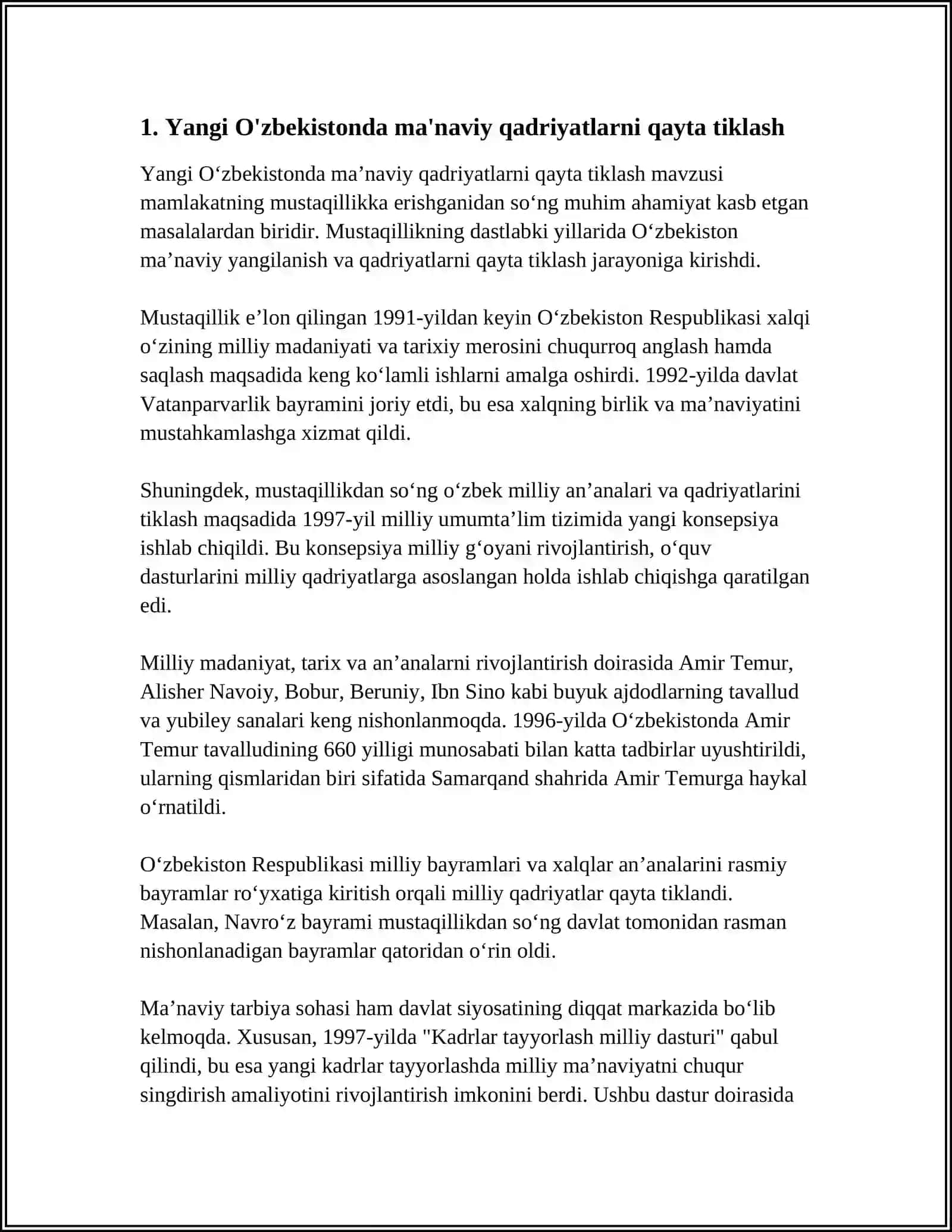 YANGI O'ZBEKISTONDA AMALGA OSHIRILAYOTGAN MA'NAVIY O'ZGARISHLAR 3