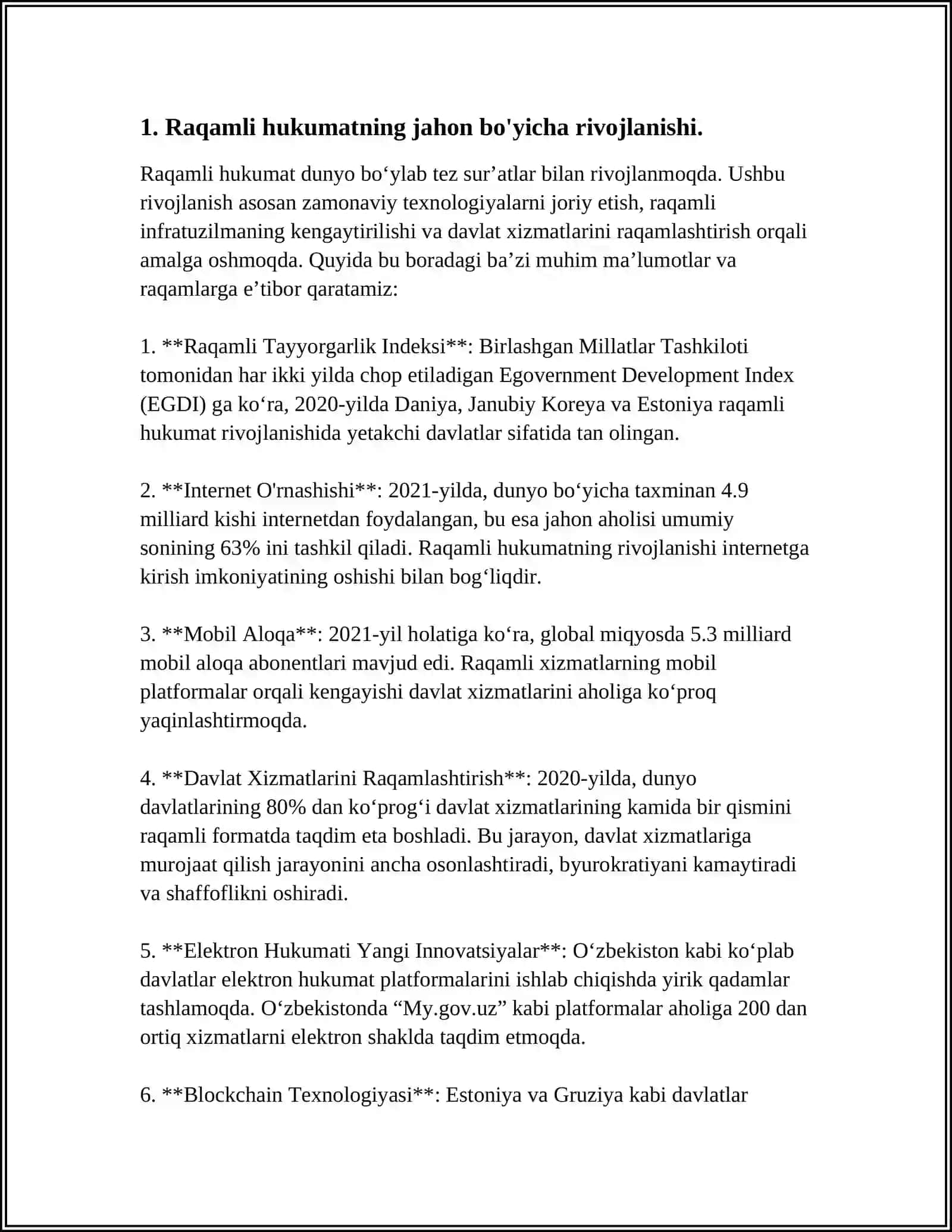 Elektron Hukumatni Joriy Etishda Jahon Tajribasi 3