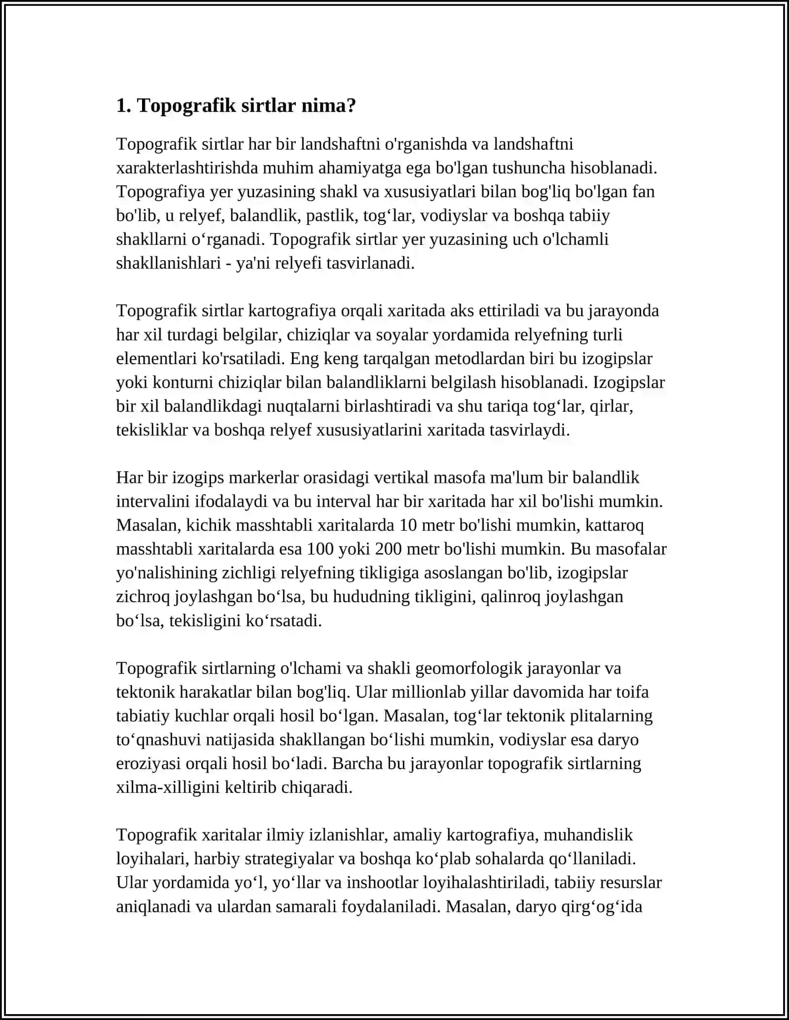 TOPOGRAFIK SIRTLAR HAQIDA UMUMIY MALUMOTLAR VA ULARNI MODELLASHTIRISH 3
