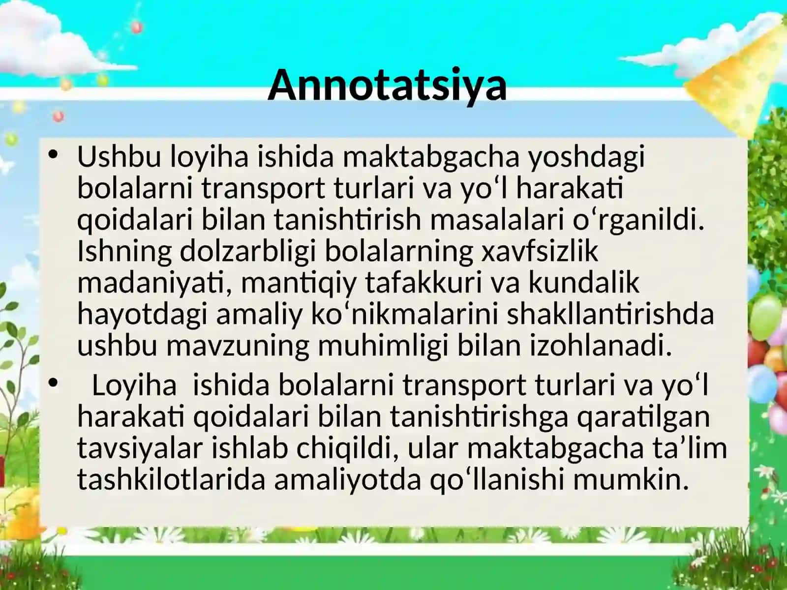 Maktabgacha yoshdagi bolalarni transport turlari va yo’l harakati qoidalari bilan tanishtirish 3