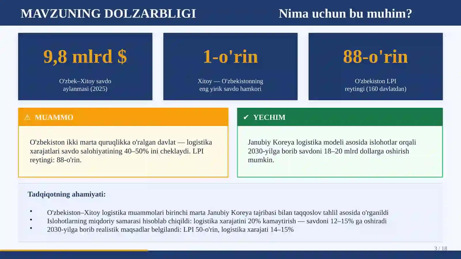 O'zbekiston va Xitoyning savdo-iqtisodiy hamkorligi hozirgi holat, muammolar va istiqbollar mavzusida slayd taqdimot 3