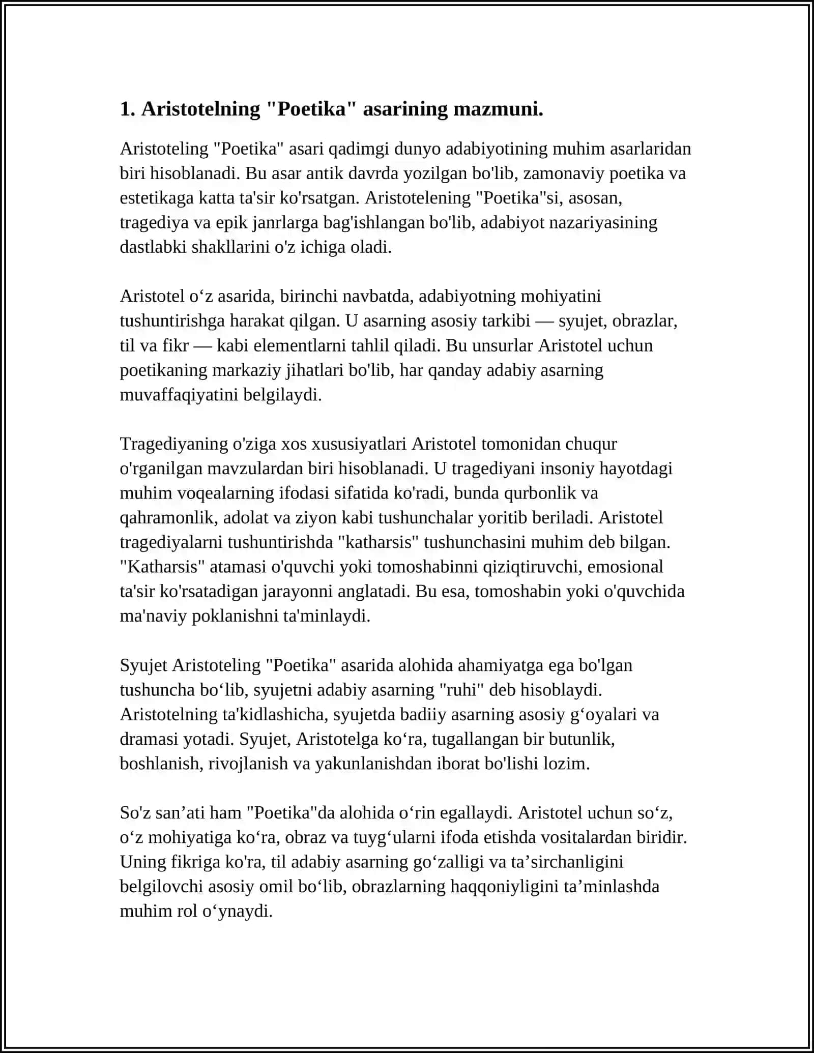 ARISTOTELNING "POETIKA" ASARINI O'QIB O'RGANISH 3