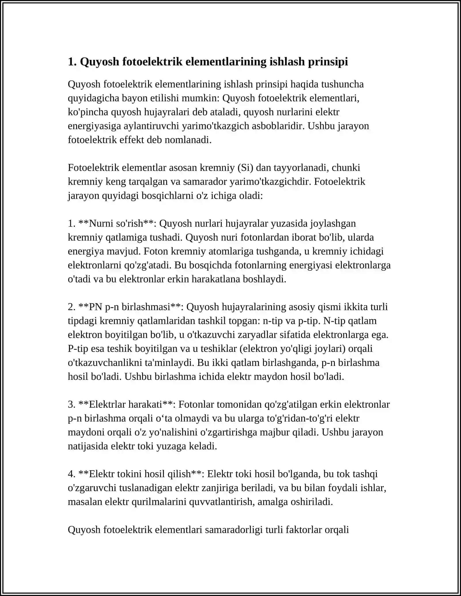 QUYOSH FOTOELEKTRIK ELEMENTLARI VA MODULLARI: QUYOSH ENERGIYASINI AXBOROT XAVFSIZLIGI USKUNALARI UCHUN QOʻLLASH 3