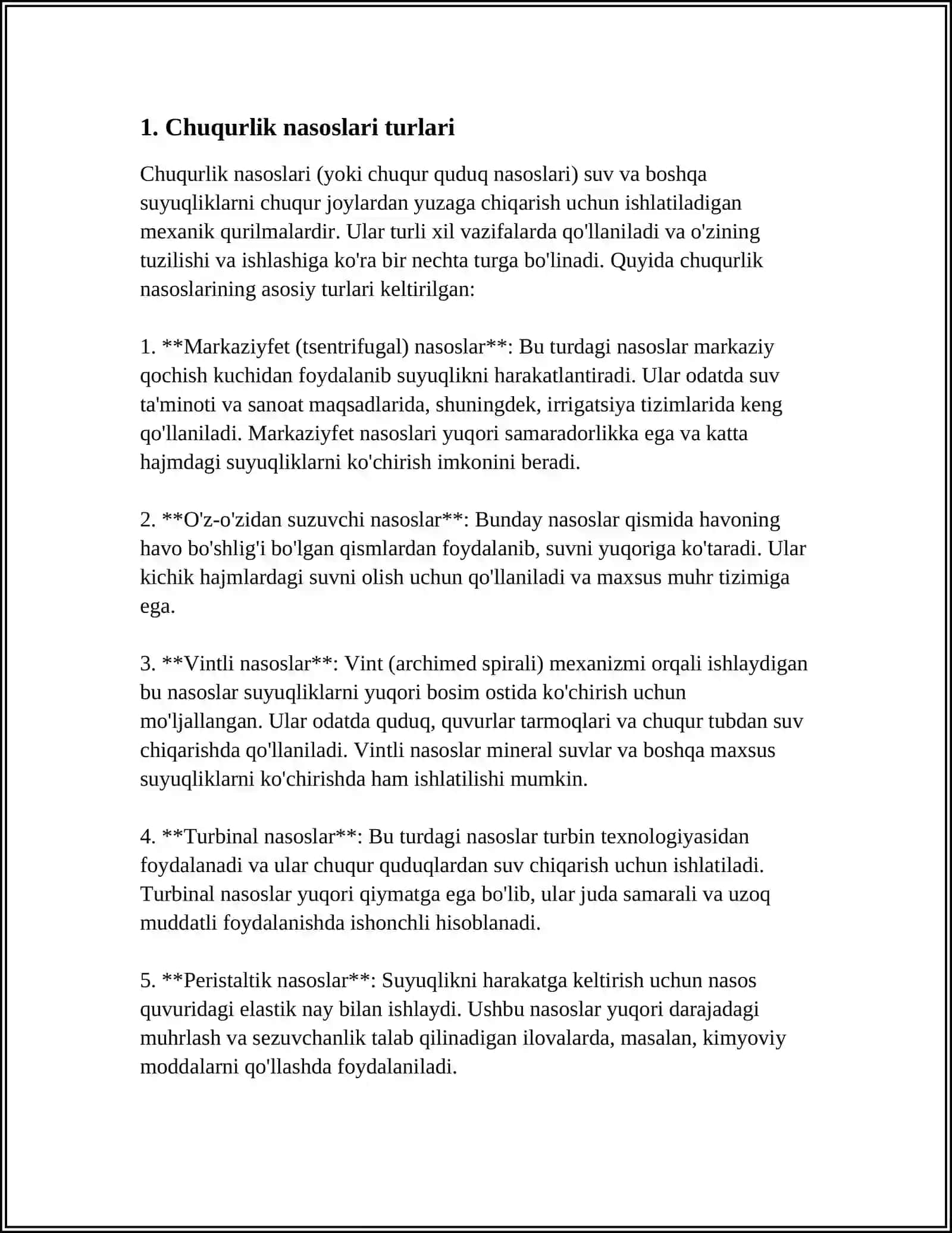 CHUKMA NASOS TURLARI,KANSTRUKSIYALARI,ISHLASH PRINSIPLARI VA ASOSIY PARAMATERLARI 3