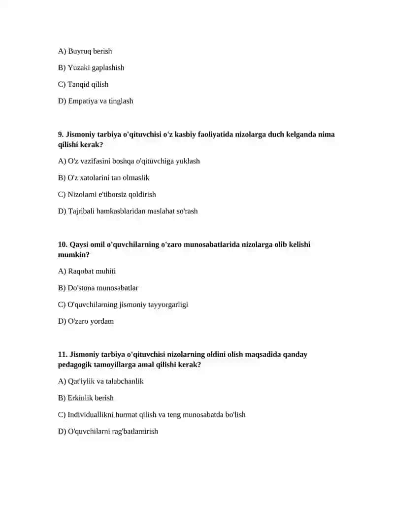 Jismoniy tarbiya oʻqituvchisi faolyatda nizolar pedagogik muammo sifatda 3