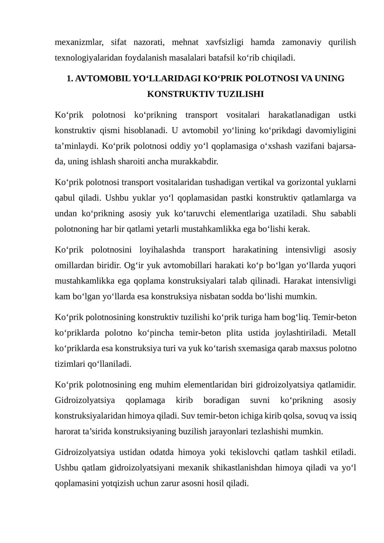 AVTOMOBIL YO‘LLARIDAGI KO‘PRIK POLOTNOSINI QURISH TEXNOLOGIK JARAYONLARINI ISHLAB CHIQISH 3