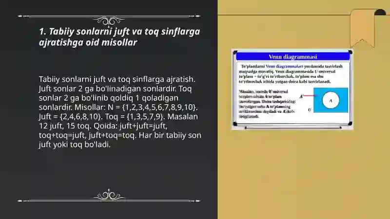Tabiiy sonlarni juft va toq sinflarga ajratishga oid misollar 3