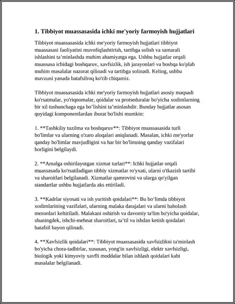Tibbiyot Muassasasida Ichki Me'yoriy Farmoyish Hujjatlari 3