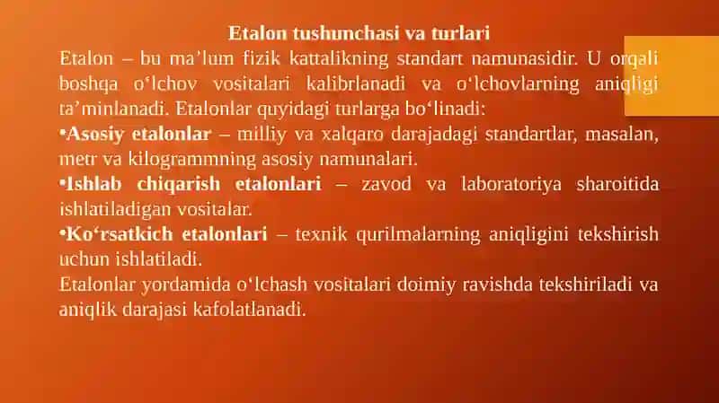 Etalonlar va O'lchash Birligining Saqlanishi 3