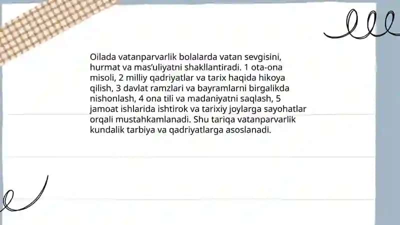 Vatan taraqqiyotiga men ham mas’ulman: Oila jamiyatning asosiy bo‘g‘ini 3