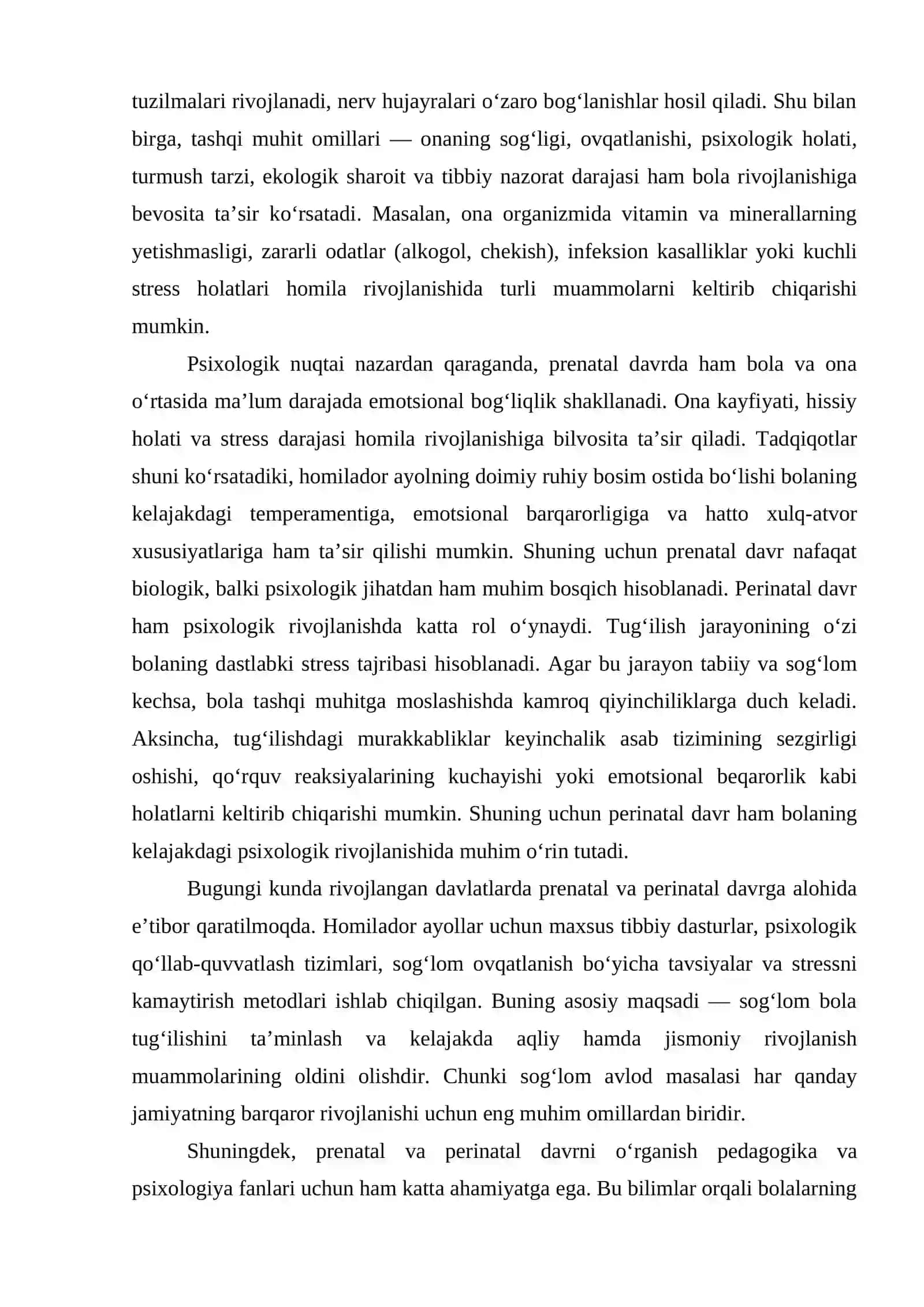 Prenatal va perinatal rivojlanishning bola kelgusidagi biologik va psixologik taraqqiyotiga tasiri 3