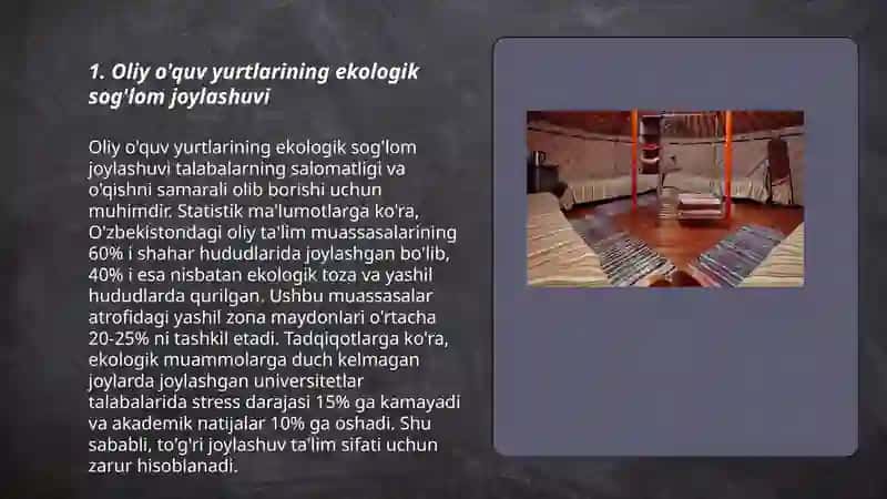 Oliy o'quv yurtlarining ekologik sog'lom joylashuvi 3