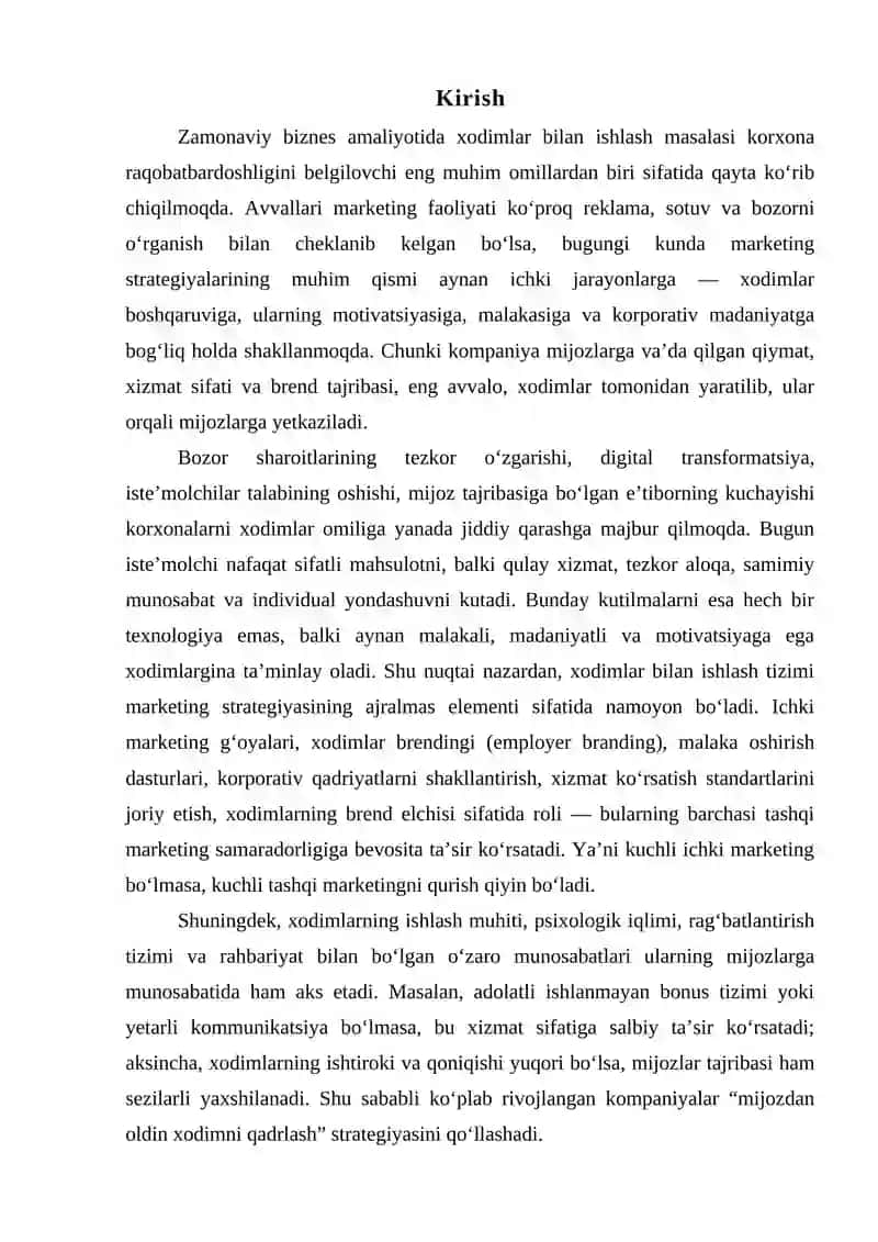 Xodimlar bilan ishlashda marketing strategiyalari (kurs ishi) 3