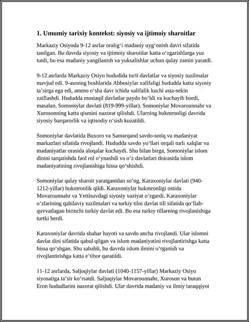 MARKAZIY OSIYODA 9-12 ASRLARDA MADANIY UYGONISH DAVRINING YUZAGA KELISHI 3