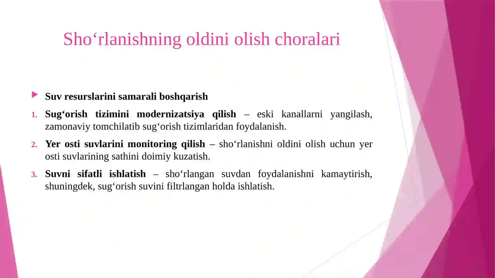 Fargʻona viloyatida shoʻrlanish va eroziyaning oldini olish choralarini ishlab chiqish 3