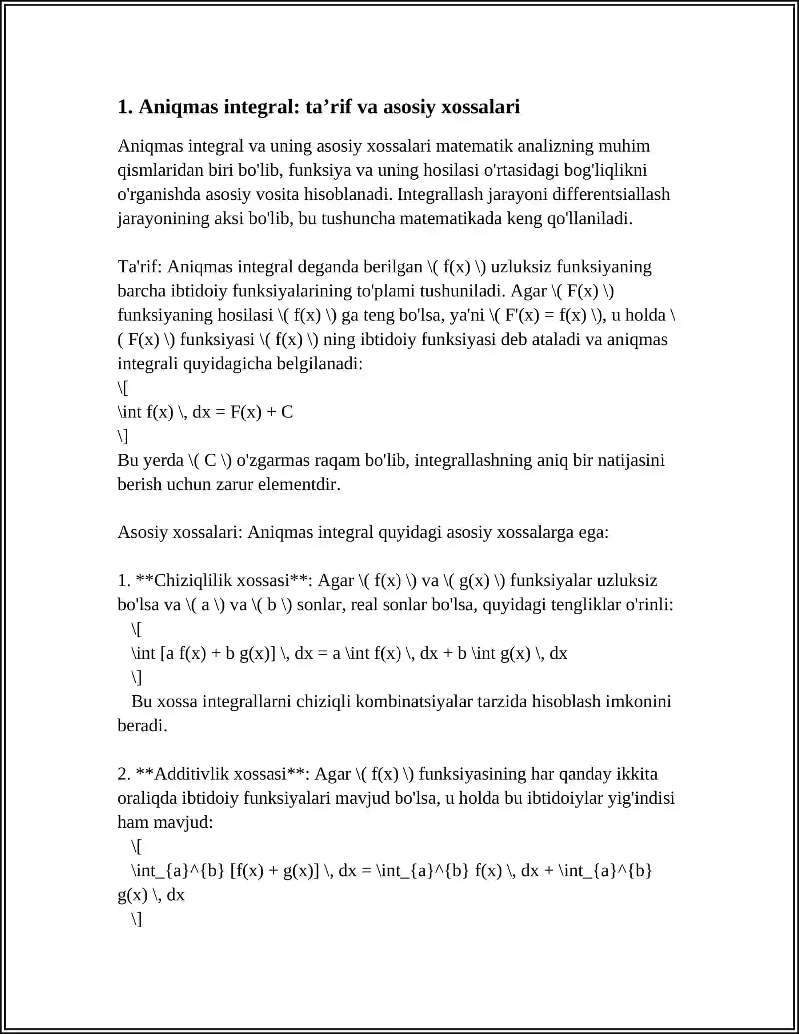 ANIQMAS INTEGRAL. ANIQMAS INTEGRALLARNI INTEGRALLASH USULLARIGA DOIR MISOLLAR YECHISH 3