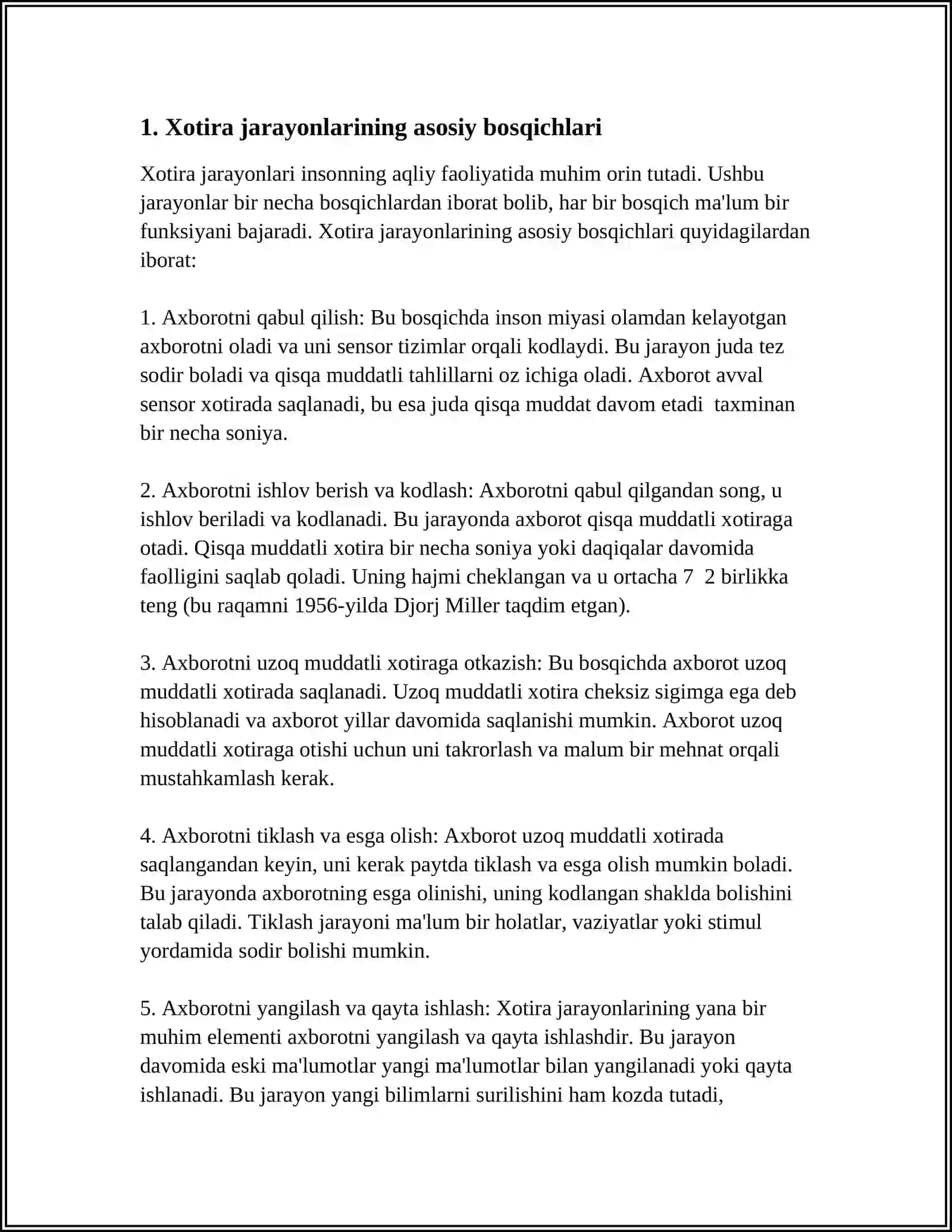 Xotira jarayonlari va uning turlari 3
