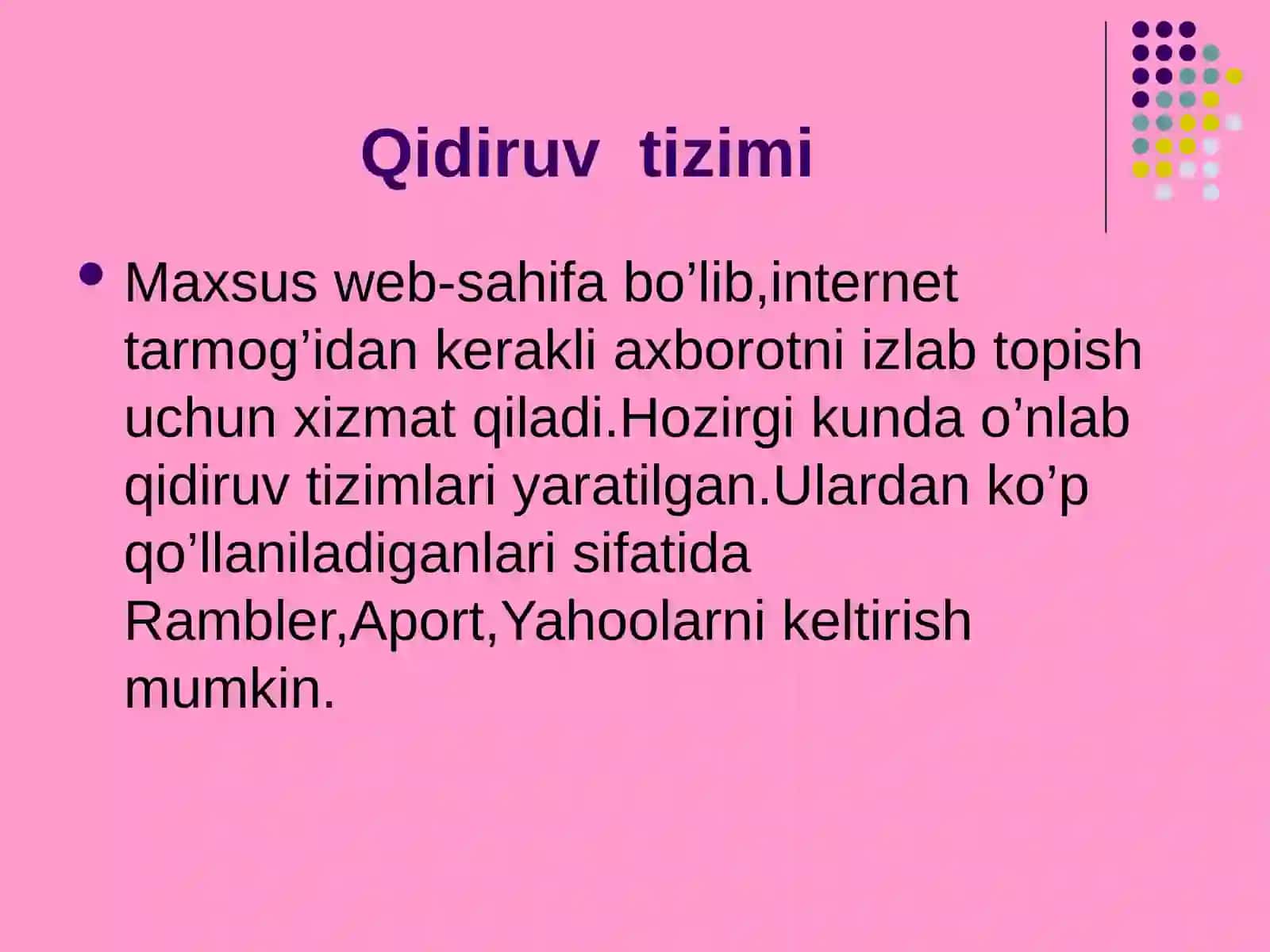 INTERNETDA MA’LUMOTLARNI IZLASH QIQIRUV TIZIMLARI 3