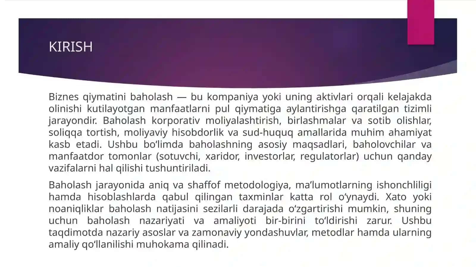 Biznes qiymatini baholashning nazariy asoslari va zamonaviy kansipsiyalari 3