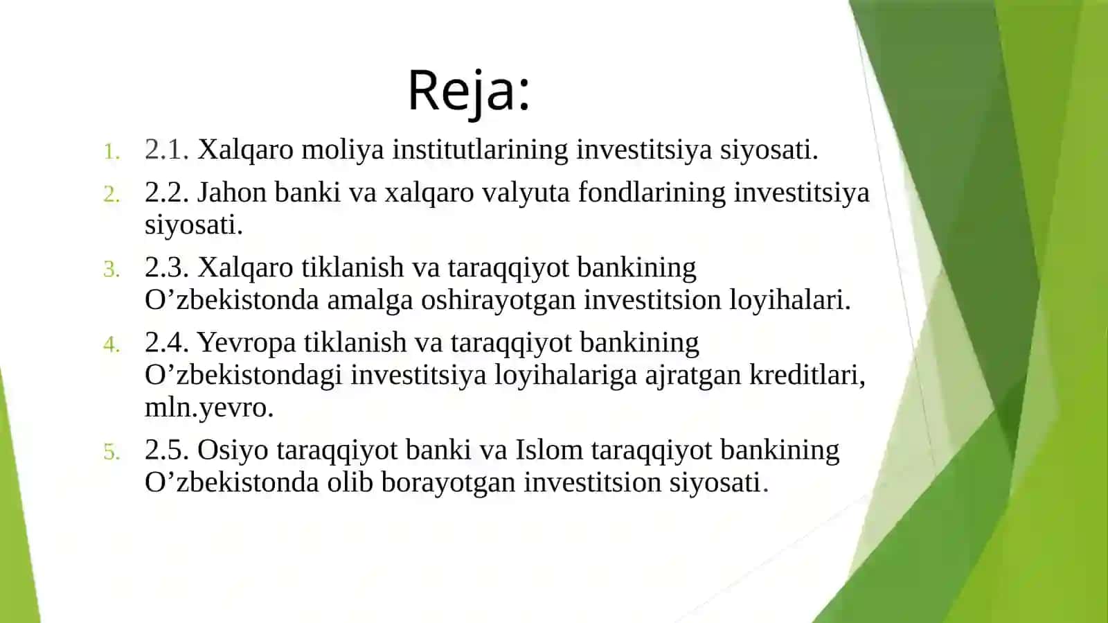 Xorijiy investitsiyalar va kreditlar hisobiga loyihalarni moliyalashtirish 3