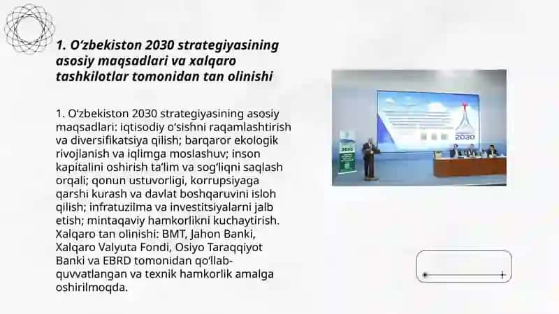 Oʻzbekiston 2030 strategiyasi va uning xalqaro jamiyat tashkilotlar tomonidan eʼtirof etilishi 3
