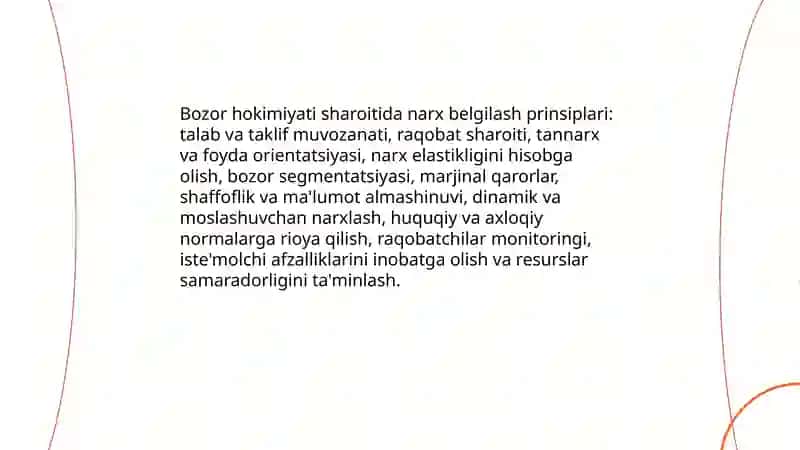 Bozor hokimiyati sharoitida baho belgilash tamoyillari 3