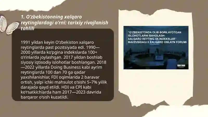 Oʻzbekistonni xalqaro reytinglardagi koʻrsatkichlarini koʻtarishning tarixiy va siyosiy ahamiyati 3