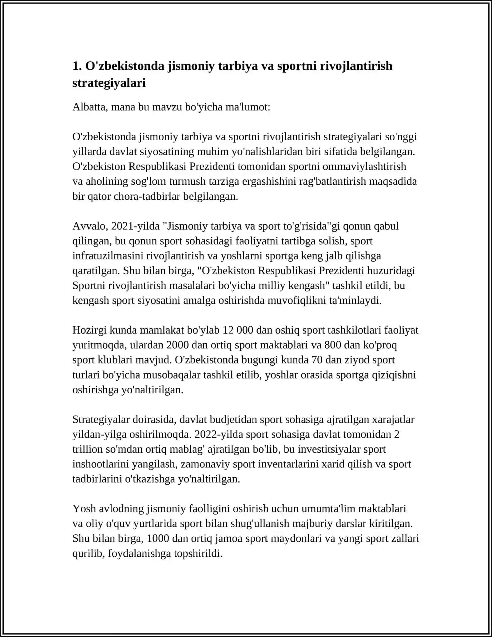 O'ZBEKISTONDA JISM0NIY TARBIYA VA SPORTNI BOSHQARISHNING ZAMONAVIY TIZIMI 3