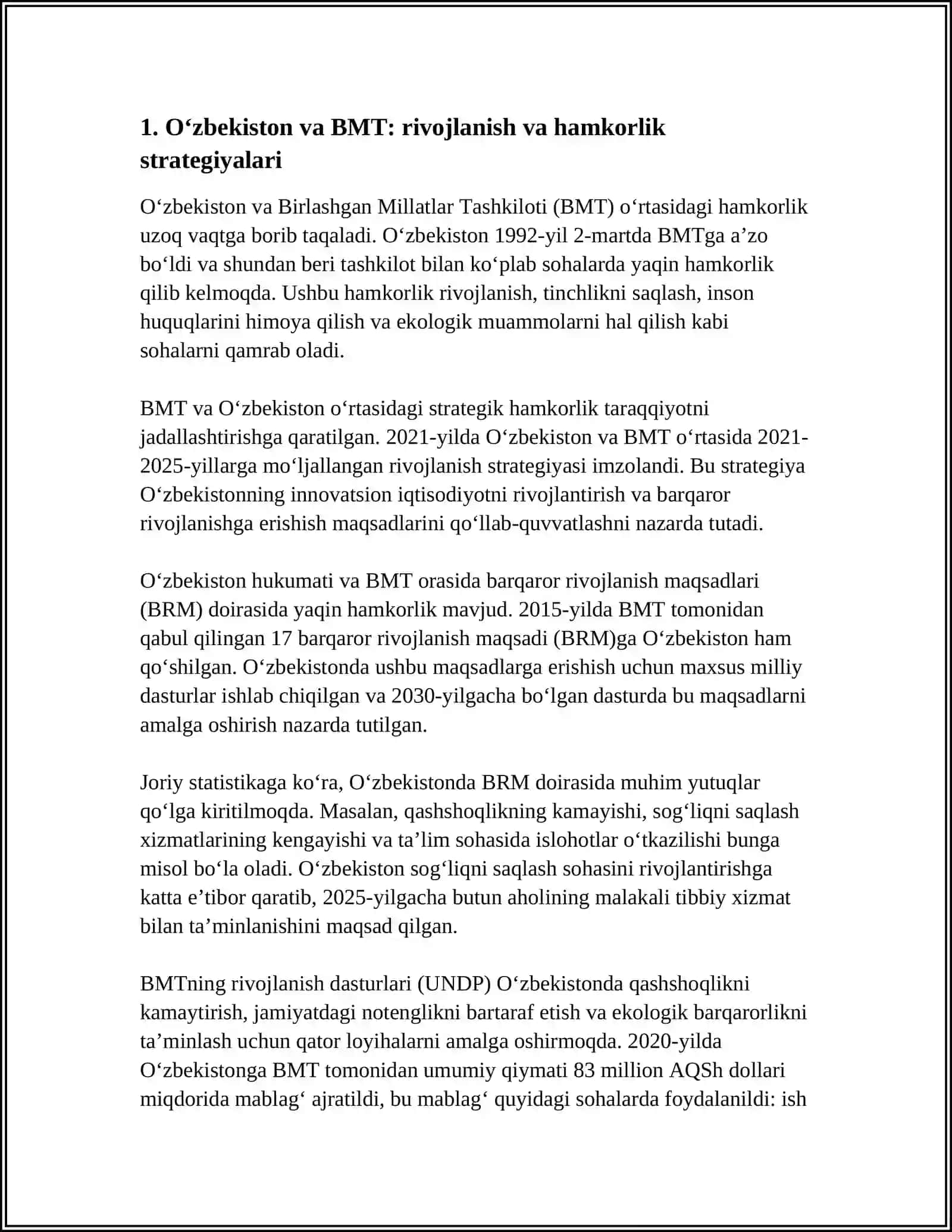 O‘zbekistonning Xalqaro Tashkilot Bilan Hamkorlik Aloqalari 3