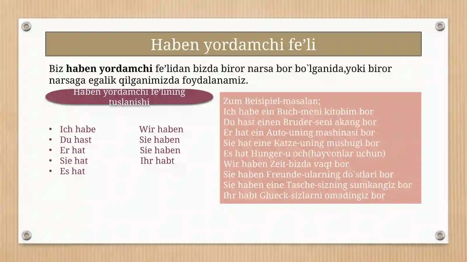 Nemis tilida modal fe’llar, Nicht/Kein inkor shakllari va “Über mich” mavzusi (21 slaydli prezentats 3