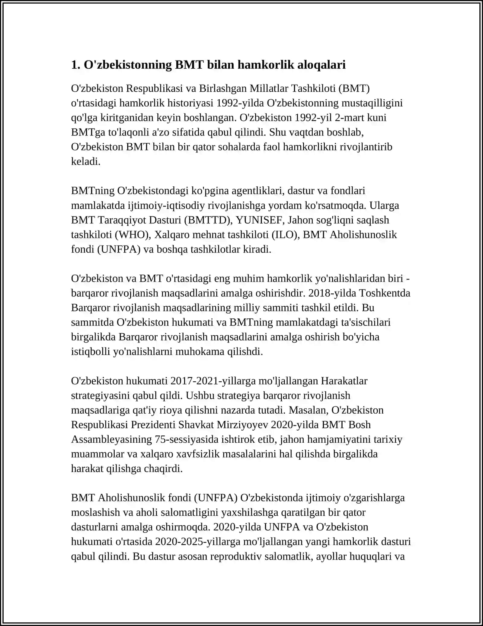 MUSTAQILLIK YILLARIDA O’ZBEKISTONNING XALQARO TASHKILOTLAR BILAN O’ZARO MANFAATLI HAMKORLIGI 3