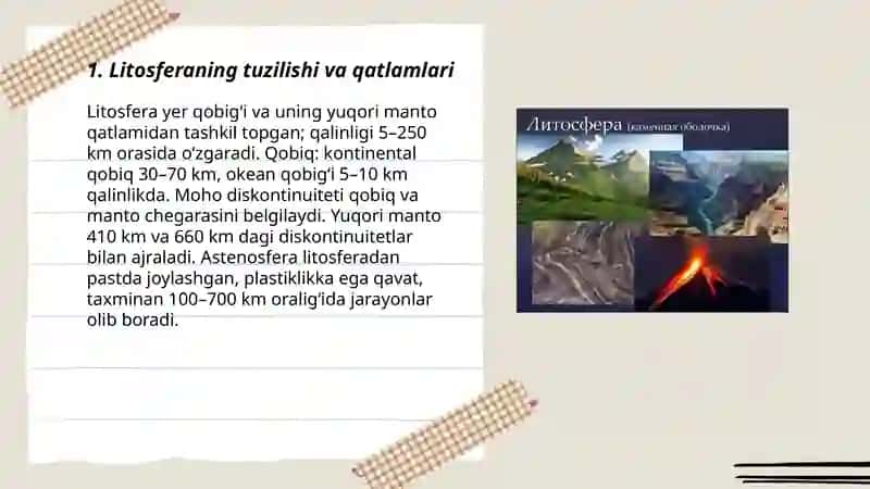 Yerning geografik qobigʻi. Litosfera. 3