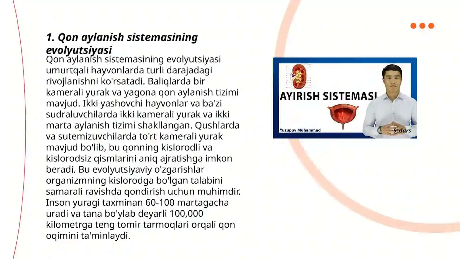 Organlar sistemasi- onto filogenizi: qon aylanish sistemasi, nafas olish sistemasi, endokrin sistema, ayirish sistemasi 3