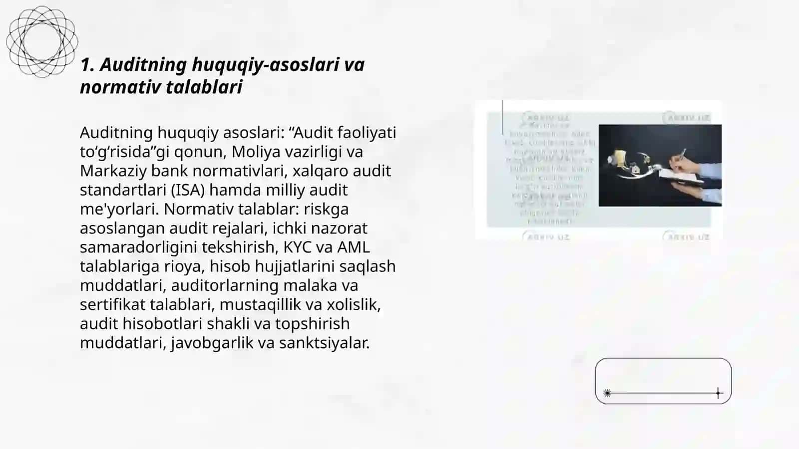 Mijozlarga kòrsatilgan hisob kitob operasiyalarii auditdan òtkazish tartiblari 3