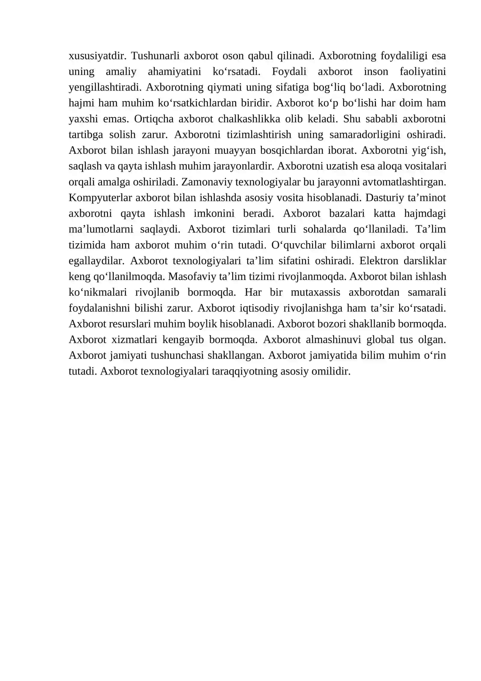 Axborotlarning asosiy xususiyatlari va tavsifnomasi 3