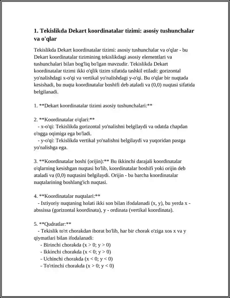 TEKISLIKDA VA FAZODA DEKART KOORDINATALAR SISTEMASI 3