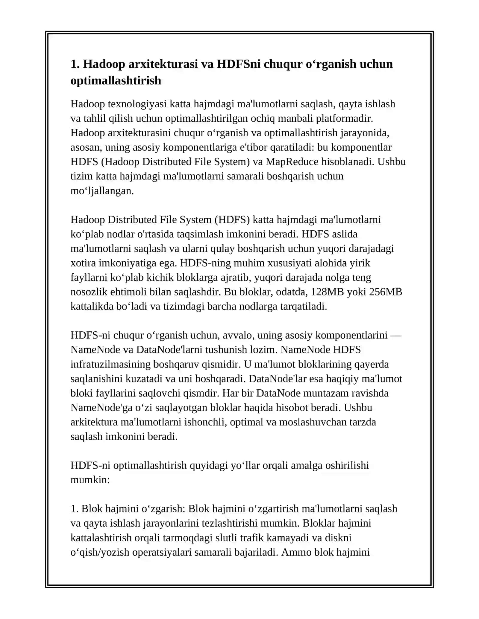 HADOOP TEXNOLOGIYASI CHUQUR O'RGANISH VA YUQORI DARAJADA TAXLIL QILISH 3