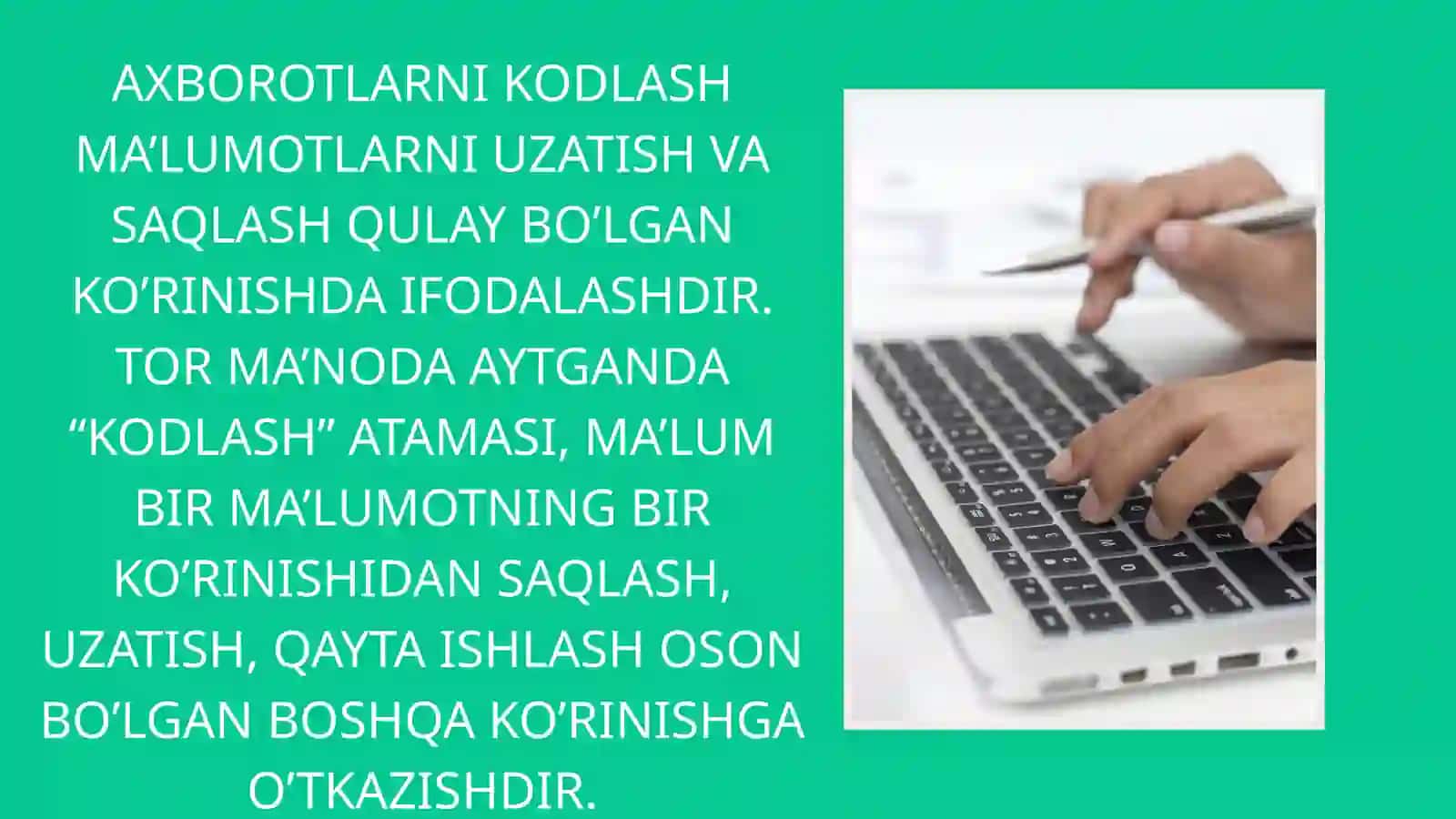 MA'LUMOTLARNI IKKILIK SANOQ SISTEMASIDA KODLASH VA DEKODLASH 3