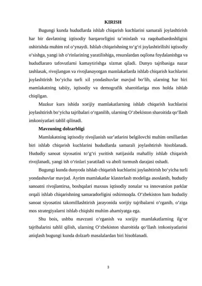 Hududlarda ishlab chiqarish kuchlarini joylashtirish bo`yicha xorijiy tajribalar 3