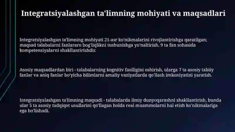 Aniq va tabiiy fanlar doirasida integratsiyalashgan ta'lim mazmuni 3