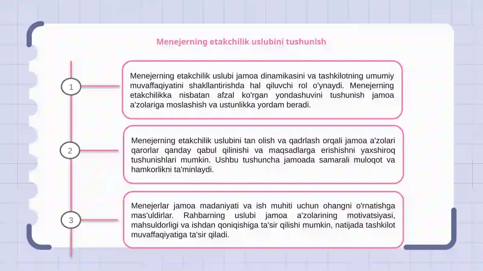 Menejerni rahbarlik uslubi va boshqaruvdagi o'rni 3