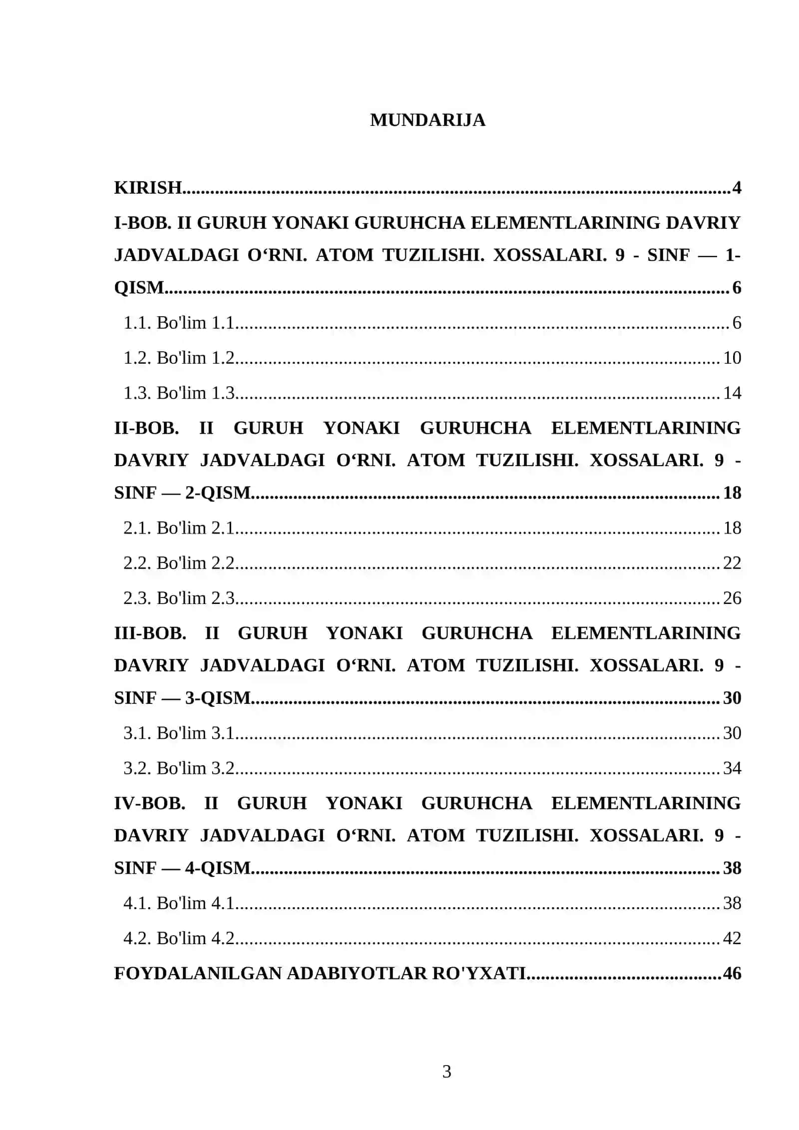 II GURUH YONAKI GURUHCHA ELEMENTLARINING DAVRIY JADVALDAGI O‘RNI. ATOM TUZILISHI. XOSSALARI. 9 - SINF 3