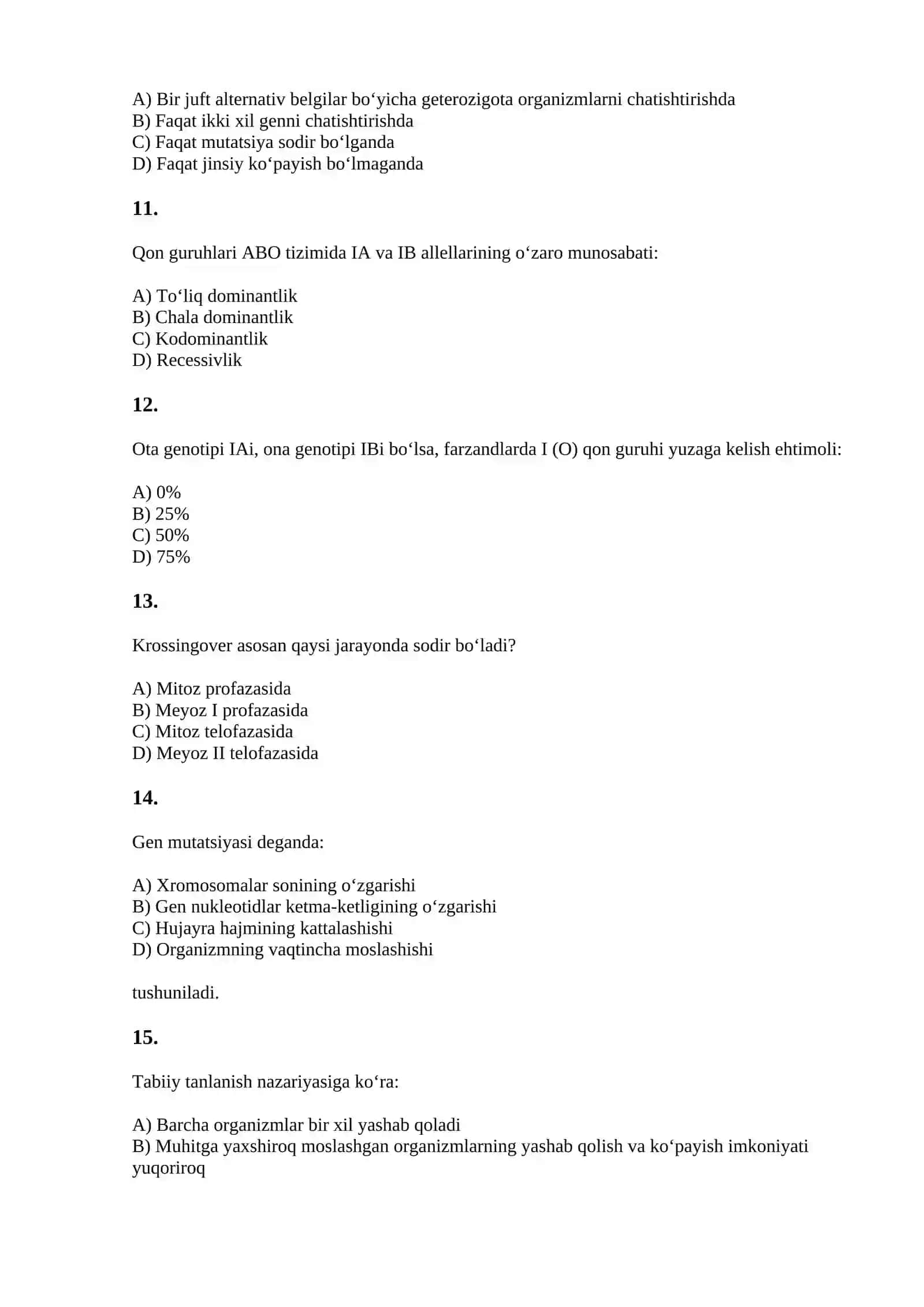 BIOLOGIYA FANI O‘QITUVCHILARI UCHUN KASBIY IMTIHON 3
