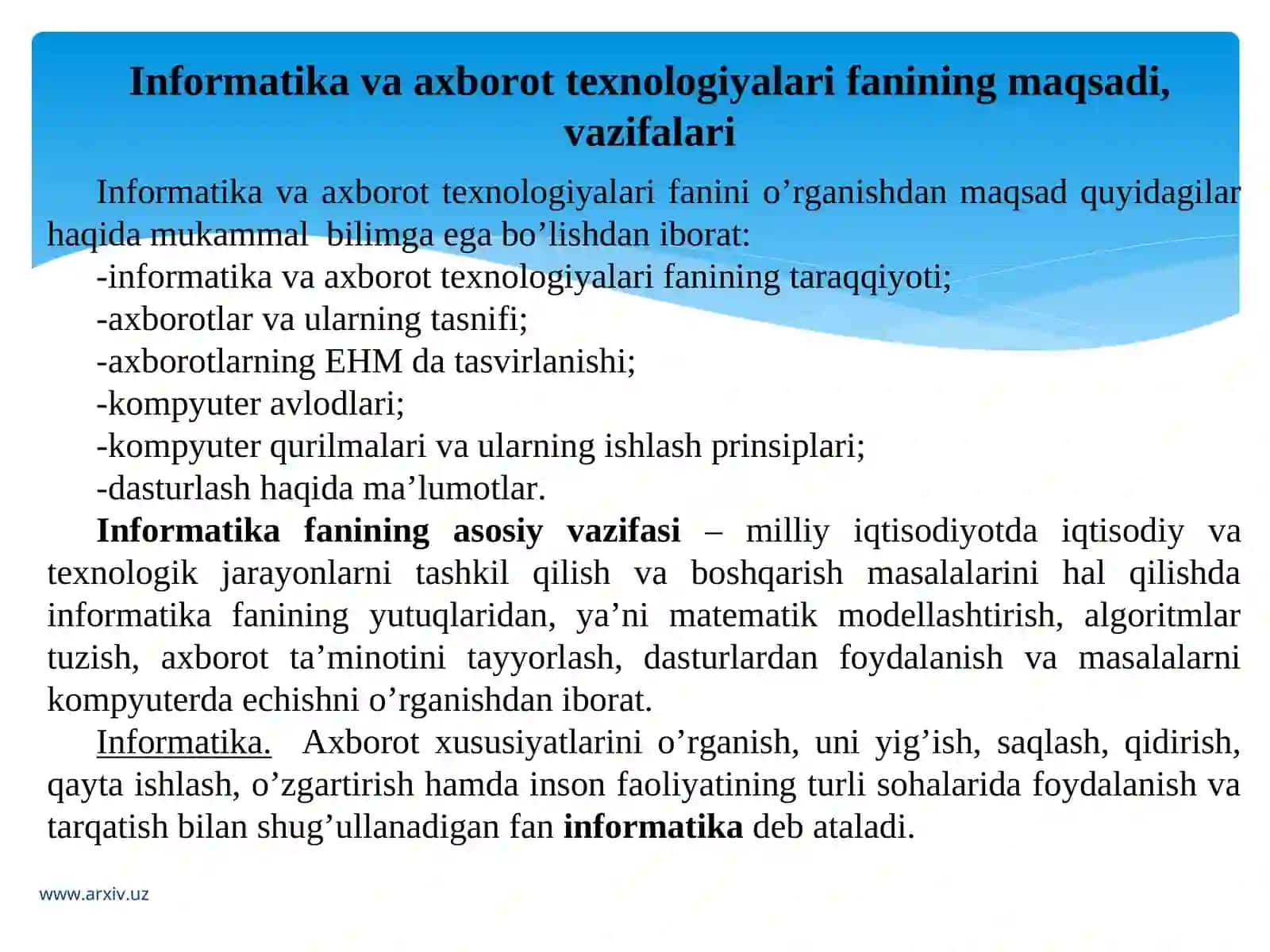 Informatika va Axrborot Texnologiyalari 3