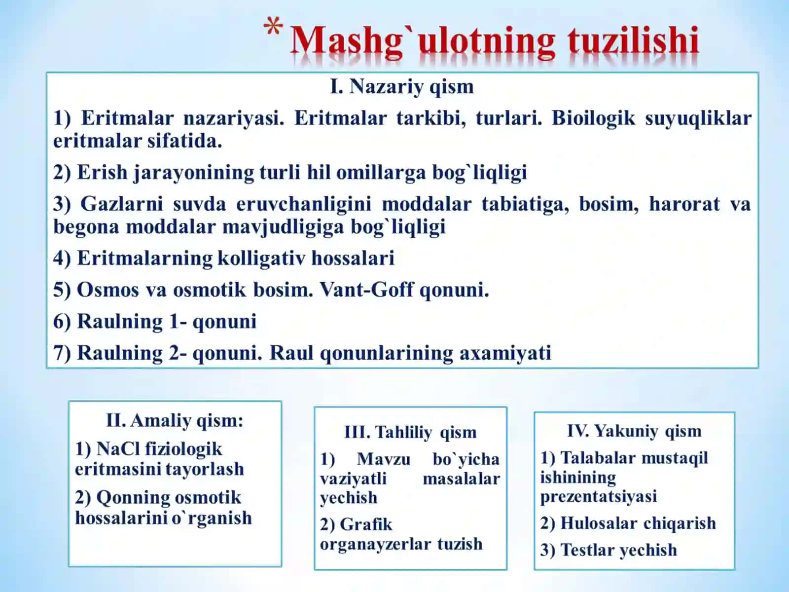 Eritmalar. Eritmalar kolligativ hossalari. Eruvchanlik. Eritmalar konsentratsiyalari 3