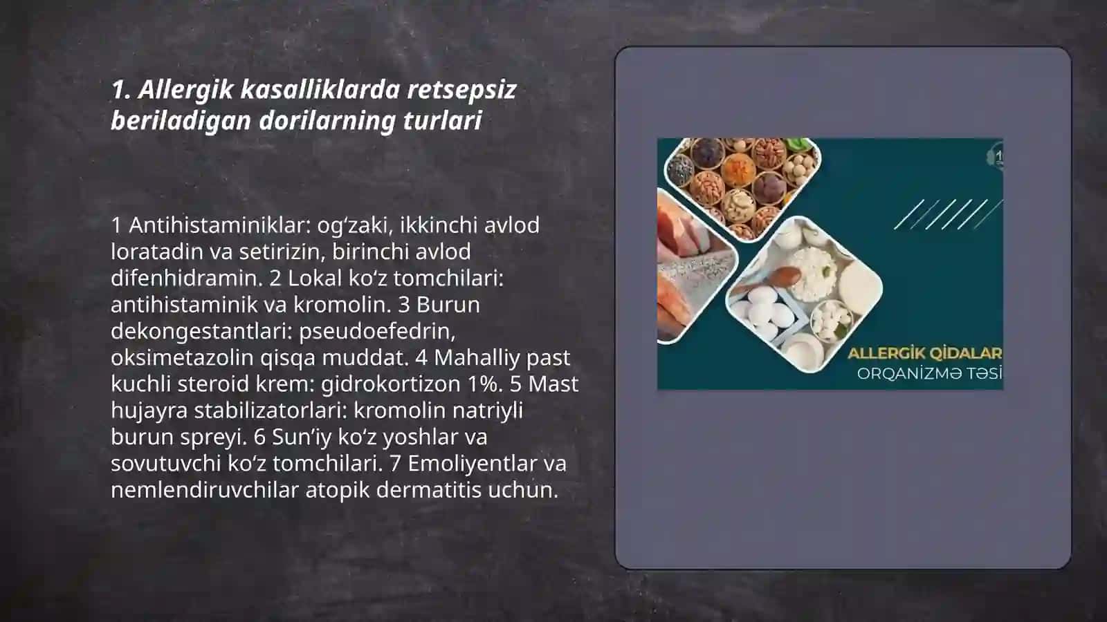 Allergik kasalliklari ularni davolashda retsepsiz beriladigan dori vositalari 3