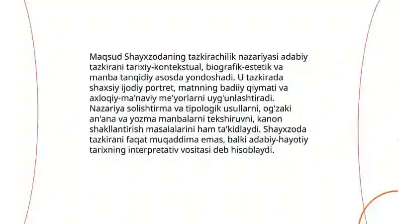 Maqsud Shayxzodaning adabiy-tanqidiy qarashlarida tazkirachilik va tanqid tarixiga oid ishlari 3