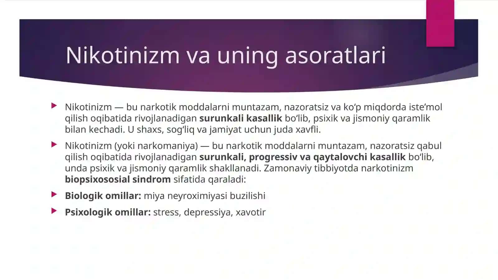 Nikotinizm va uning asoratlari. Narkotinizmning o’smirlar va ayollar organizmiga ta’siri 3
