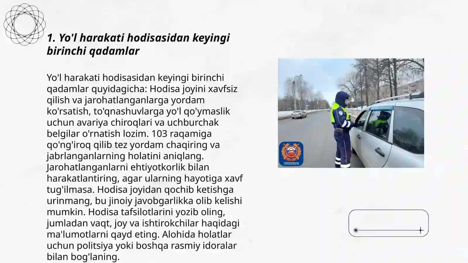 Yo'l harakati hodisasidan keyingi birinchi qadamlar 3